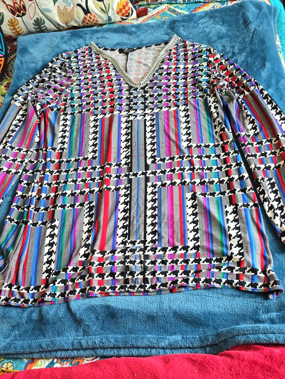 Premise Black Multicolor Geometric Necklace-Trim Top